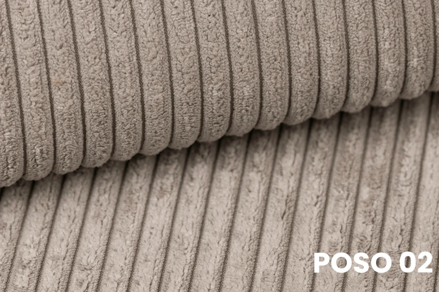Nahaufnahme von beigem Cordstoff Poso 02 für Polstermöbel.