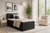Modernes Schlafzimmer-Design mit schwarzem Polsterbett aus Cord