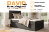 Infographic over het boxspringbed David Mini met details over de opbergruimte en topper.