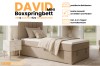 David Mini boxspringbed banner met highlights zoals opbergruimte en topper.