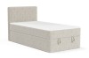 Beige boxspring Denis Mini met bekleding van ribstof en gewatteerd hoofdbord.