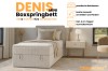Denis Mini boxspring infographic: Details over beddenbak, kleurkeuze en inclusief topper.