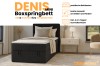 Boxspringbed Denis Mini in het zwart met opbergruimte en topper in een moderne slaapkamer.