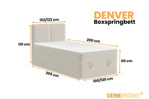 DENVER Boxspringbett mit Bettkasten Matratze H3 H4 in Boucle100x200 120x200 cm Deine Möbel