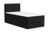 Anthrazitfarbenes Boxspringbett aus Bouclé-Stoff mit praktischen Schlaufen.