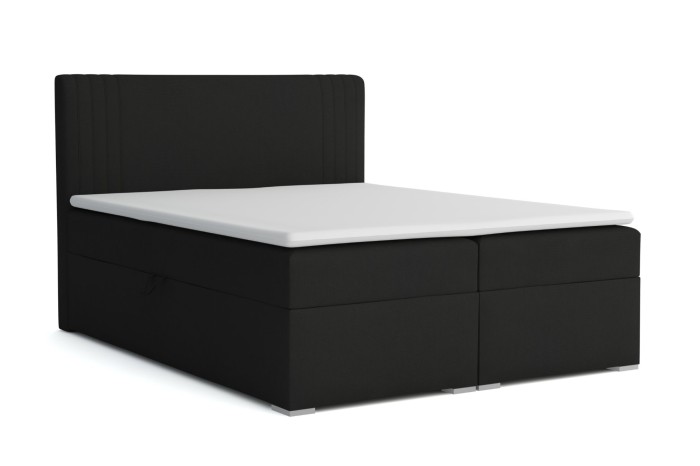 Elegant boxspringbed Kai in donkergrijs/antraciet met gestoffeerd hoofdbord en topper.
