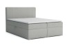 Elegantes graues Boxspringbett mit Stauraum-Bettkasten und abgestepptem Kopfteil.