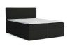 Schwarzes Boxspringbett mit gepolstertem Kopfteil auf weißem Hintergrund.