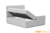Boxspringbett in Hellgrau mit offenem Bettkasten für zusätzlichen Stauraum.