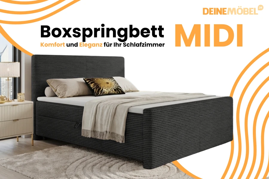 Boxspringbett MIDI in Anthrazit – Elegantes Design und Komfort für Ihr Schlafzimmer.