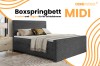 Werbebild für Boxspringbett MIDI in Grau von DeineMöbel24 mit komfortabler Ausstattung.