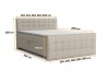 Gedetailleerde maten en afmetingen van het beige boxspringbed voor verschillende maten.