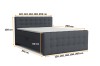 Donkergrijs boxspringbed Reel met gedetailleerde maten en afmetingen.
