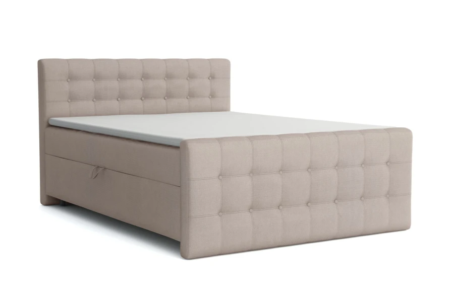 Modernes Boxspringbett in Beige mit Knopfheftung und Stauraum.