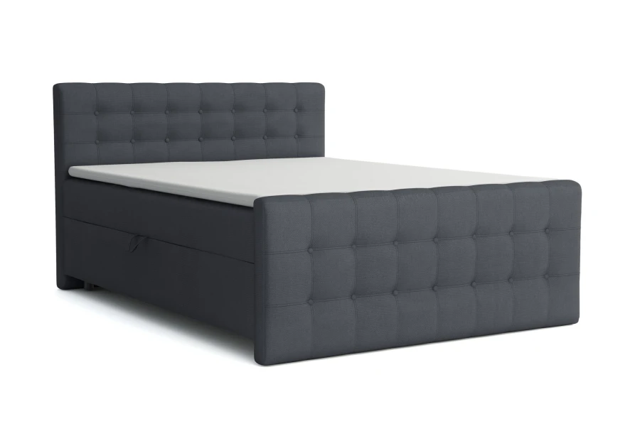 Modernes Boxspringbett in Anthrazit mit gestepptem Kopf- und Fußteil.