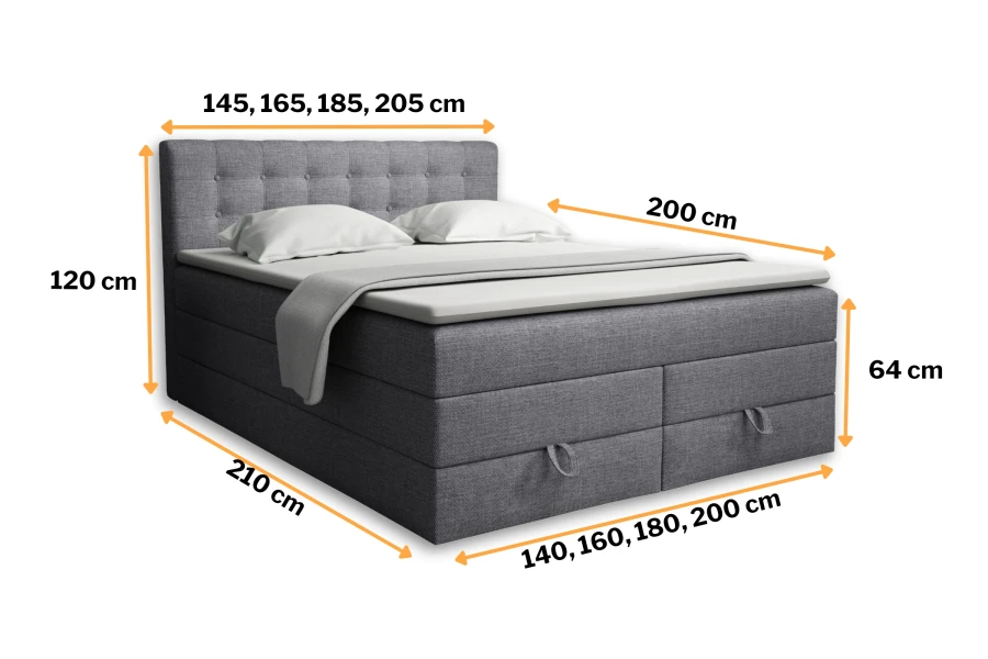 Afmetingen van het Verno boxspringbed: overzicht van de verschillende maten en afmetingen.