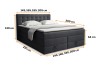 Infographic met afmetingen van het boxspringbed: hoogte hoofdbord 120 cm, lighoogte 64 cm en diverse breedtes.