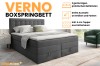Infografik zum Verno Boxspringbett mit Details zu Bettkästen, Topper und Design.
