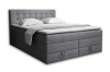 Hellgraues Boxspringbett mit Stauraum und gepolstertem Kopfteil, freigestellt.