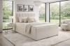 Cremefarbenes Boxspringbett Vincent mit gemütlichem Bouclé-Bezug