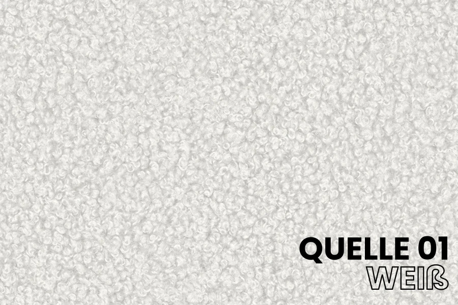 Stoffmuster weißer Bouclé-Stoff Quelle 01 für Polsterbetten.
