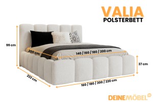 VALIA Polsterbett mit Bettkasten und Lattenrost Bouclé Deine Möbel