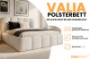 Infografik zum Valia Polsterbett mit Bettkasten und Bouclé-Stoff für das Schlafzimmer.