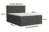 Infographic met de exacte afmetingen van het boxspringbed voor verschillende bedmaten.