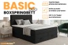Infographic over het Basic Duo boxspringbed met highlights over opbergruimte en topper.