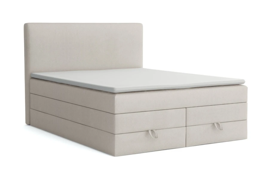 Beiges Boxspringbett Basic Duo vor weißem Hintergrund in schlichtem Design.