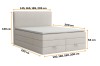 Abmessungen des beigen Boxspringbetts mit Bettkasten in verschiedenen Breiten und Längen.