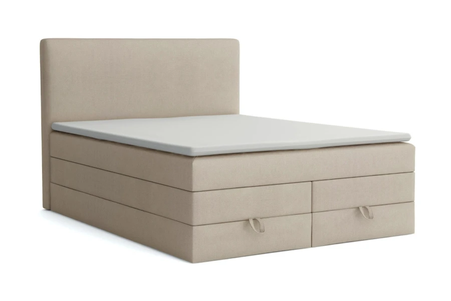 Elegantes Boxspringbett Basic Duo in Beige mit Stauraum auf weißem Hintergrund.