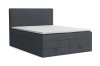 Dunkelgraues Boxspringbett mit praktischen Schubladen für Stauraum.