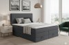Modernes dunkelgraues Boxspringbett mit praktischem Bettkasten im Schlafzimmer.