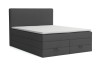 Anthrazitfarbenes Boxspringbett mit Stauraum-Schubladen auf weißem Hintergrund.