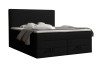 Schwarzes Boxspringbett mit Kopfteil und praktischen Bettkästen auf weißem Hintergrund.
