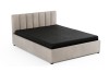 Beiges Polsterbett mit schwarzer Matratze in modernem Design für das Schlafzimmer.