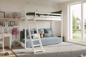 Etagenbett Jugendbett Couch SIDNEY 90x200/140x200 Weiß + Couch Grau