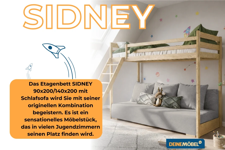 Werbebanner für das Etagenbett Sidney 90x200 mit Schlafsofa-Kombination von Deinemoebel24.