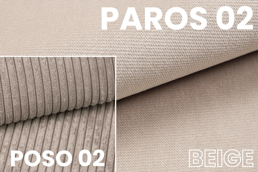 Stofstalen Paros 02 en Poso 02 in beige voor hoogwaardige gestoffeerde meubels en boxspringbedden.