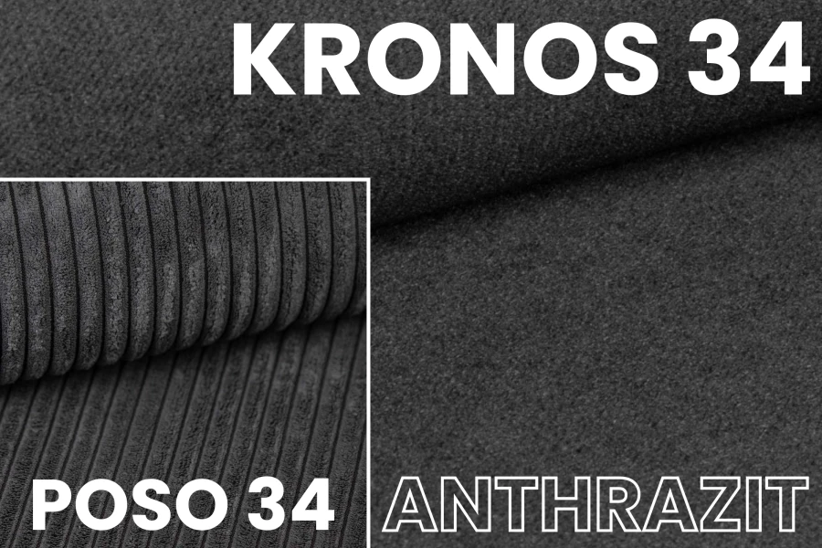 Stofstalen Kronos 34 und Poso 34 in Antraciet voor boxspringbedden met cord- en fluweelstructuur.