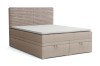 Beige Daniel boxspringbed met gestructureerd corduroy-hoofdbord en geïntegreerde opbergruimte.