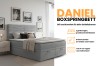 Infographic van het boxspringbed Daniel met details over bedbakken, kleurkeuze en koudschuim-topper.
