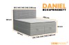 Boxspringbed Daniel in grijs met afmetingen: 120cm hoogte, 64cm lighoogte en geïntegreerde bedbakken.