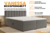 Vanessa Boxspringbett in Grau mit stilvollem Kopfteil, Bettkasten und Topper.