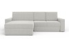 Hellgraues Ecksofa mit Recamiere links, moderner Bouclé-Bezug, Vorderansicht auf weißem Hintergrund.