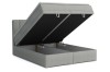 Lichtgrijs boxspringbed David met twee grote, geopende bedbakken voor extra opbergruimte.