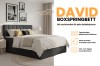 Infographic van het boxspringbed David in Antraciet with highlights zoals opbergbox en topper.