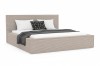 Modernes Polsterbett in Beige mit gerippter Stoffstruktur vor weißem Hintergrund.