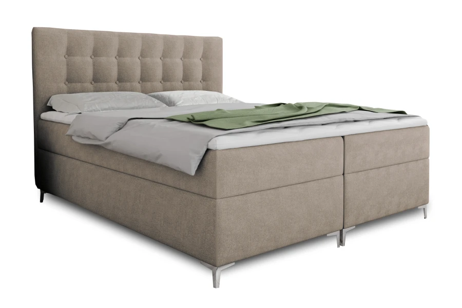 Modernes Boxspringbett Erik in Beige mit gestepptem Kopfteil.
